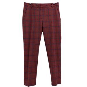 NWT NIU Women's Plaid Dress Pants Trousers Sz M Red Pleated Wool Blend Preppy